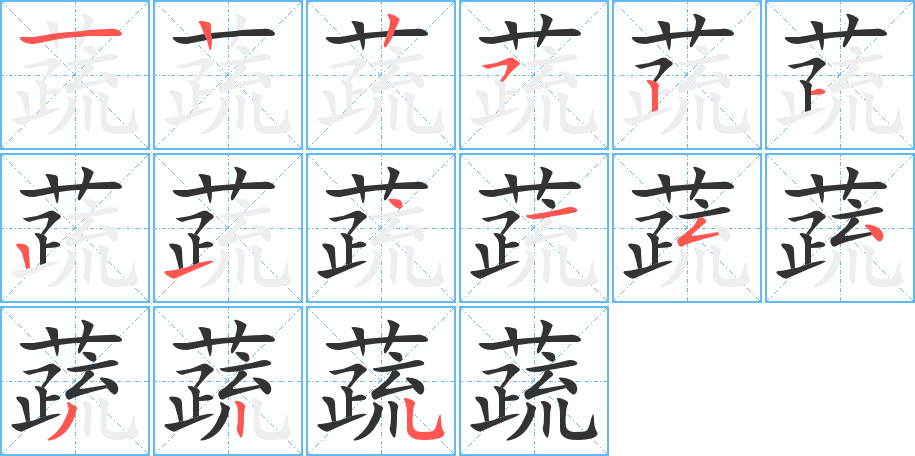 蔬的笔顺写法