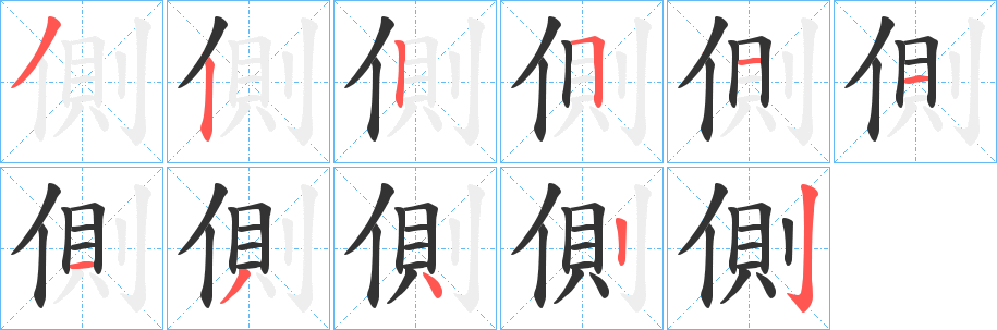 側的笔顺写法