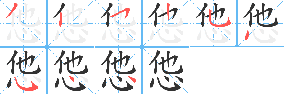 怹的笔顺写法