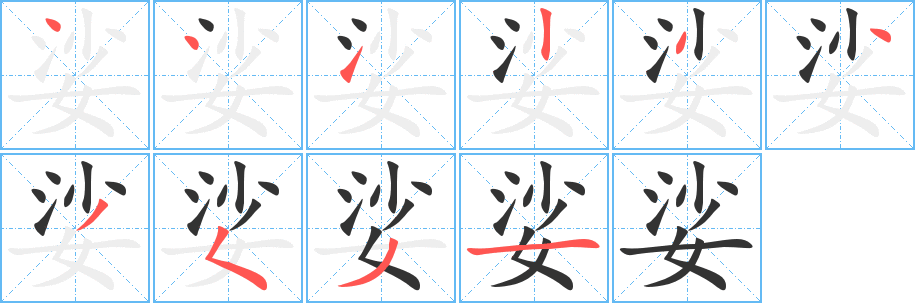 娑的笔顺写法