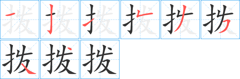 拨的笔顺写法