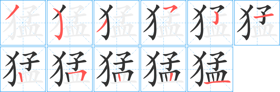 猛的笔顺写法